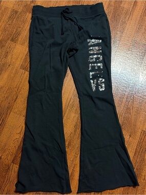 Victoria's Secret Black Flare Sweatpants with Sequin 'Angels' Logo